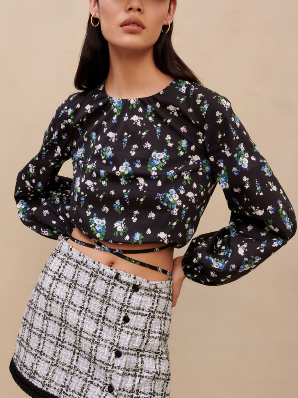 Maje Blue Bouquet Floral Tie-Waist Top Size L 3